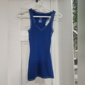 Blue women's lace edged tank top